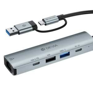Hub 5 σε 1 Pro2 με USB+Type-C σε 2xUSB, 2xType-C, RJ45 Devia - Image 3